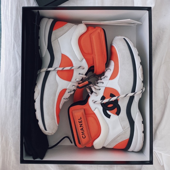 CHANEL Shoes - Chanel Orange White Black Neoprene Sneakers